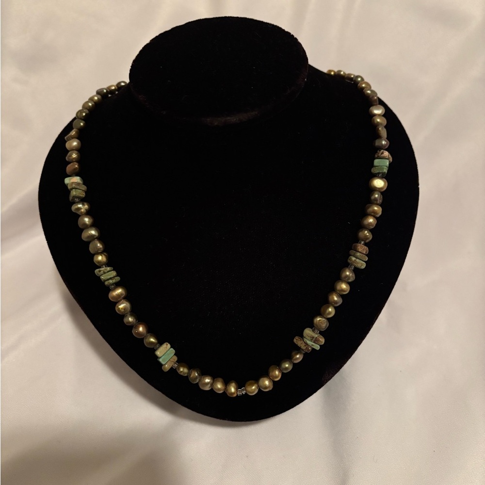 Gold and Green Pearl Necklace